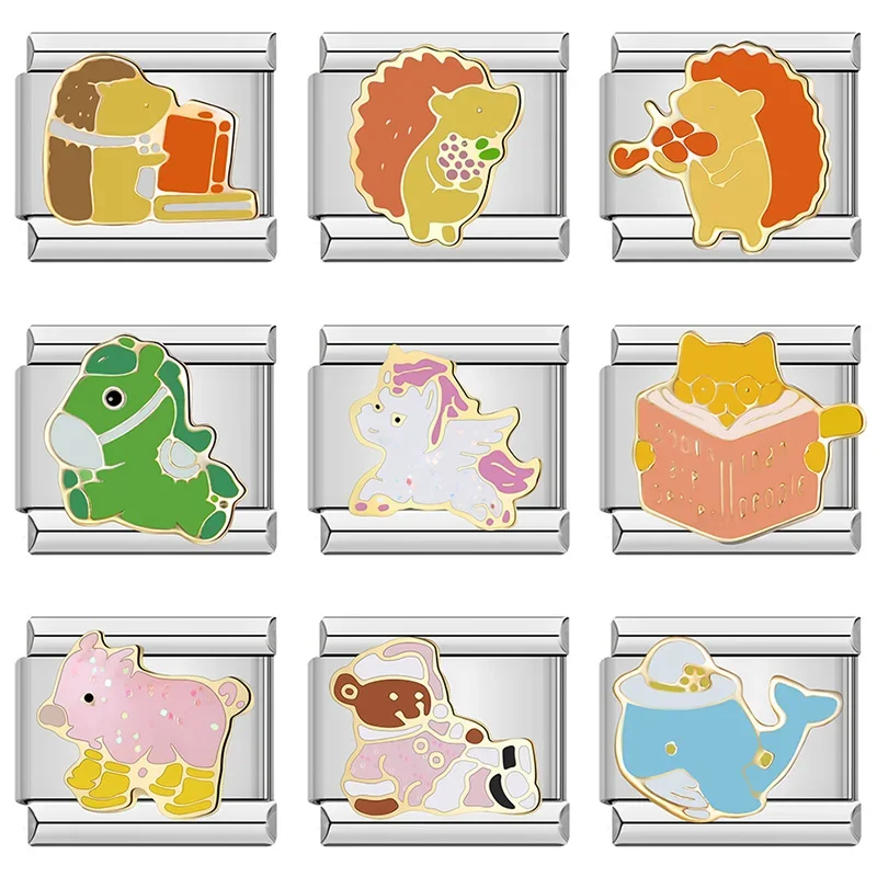 Hapiship 2023 Fashion Hedgehog Horse Pig Dolphin Charm Collegamenti Italiani Fit 9Mm Bracciale In Acciaio Inossidabile Che Fa Gioielli Fai Da Te Dj661