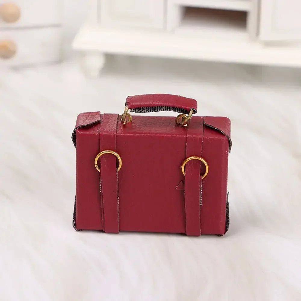 

W Dolls Accessories Play House Mini Suitcase Vintage Wood Box Miniature Portable Trunk Doll Leather Luggage