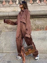  TTQV Casual Print Loose 2 Piece Sets Women Outfit Elegant Long Sleeve Single-breasted Shirt And High Waist Straight Trousers Set 