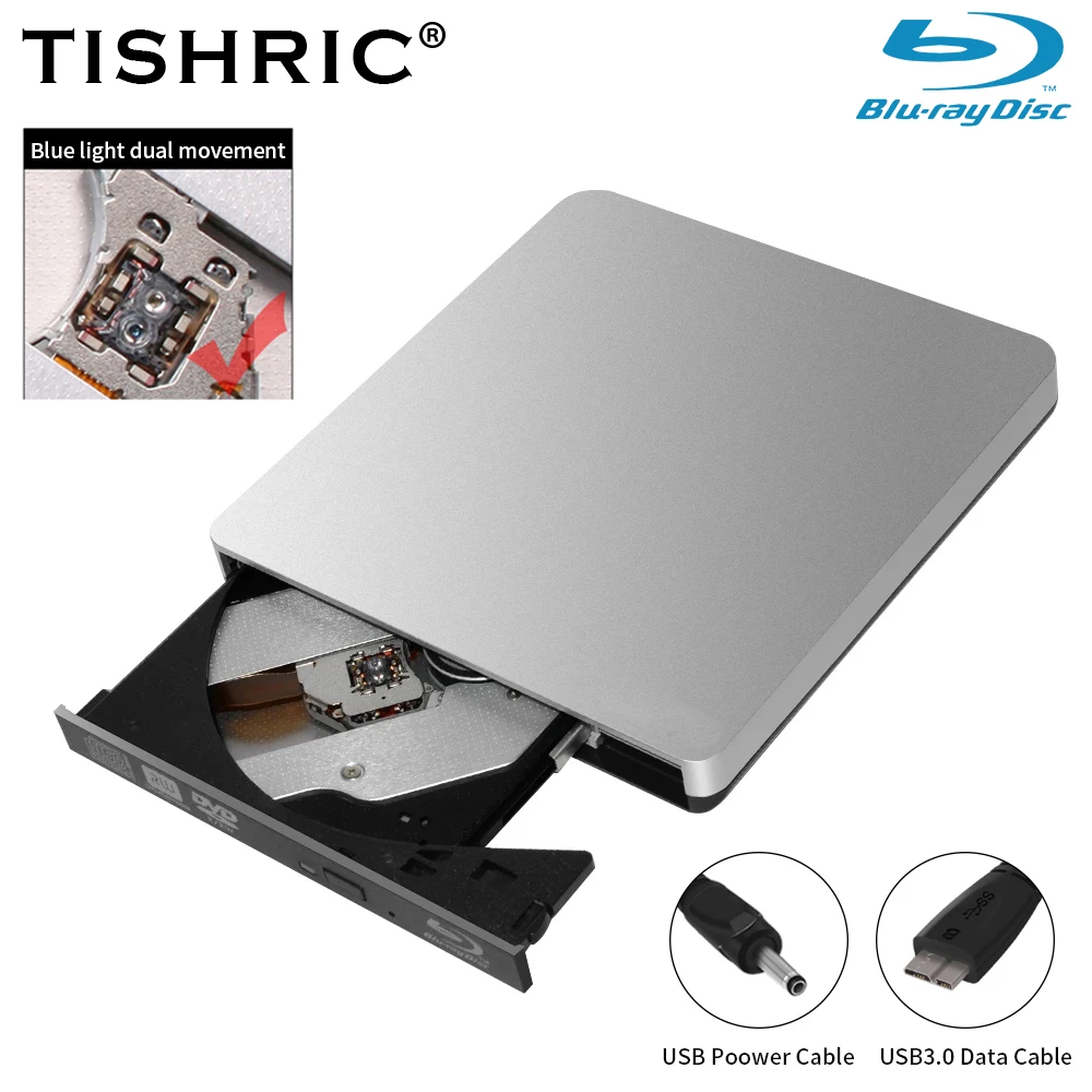 TISHRIC BluRay External Optical Drive 4K Blu-Ray Burner CD DVD Drive Player USB3.0 DVD Players Writer Reader For Computer 1