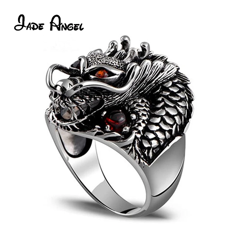 

JADE ANGEL Retro Thai Silver Dragon Head Men's Ring Domineering Personality Fashion Zodiac Party Jewelry 925 silver Men ring