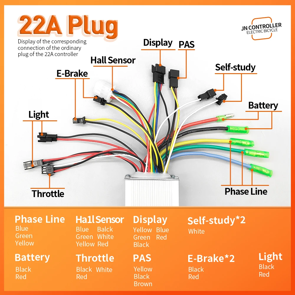 22A 500W 3 모드 브러시리스 모터 컨트롤러 36V 48V 사인파 방수 전기 자전거 드라이버 전자 자전거 스쿠터 부품 (Learni 포함)