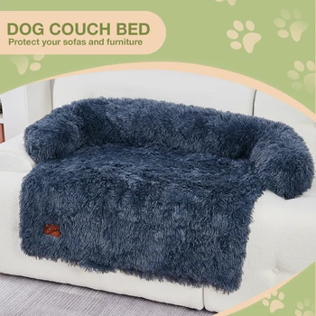 Dog Couch Bed Mat Fluffy Plush Dog Sofa Bed with Blanket, Pet Protector with Removable Washable Cover for Medium and Large Dogs 4