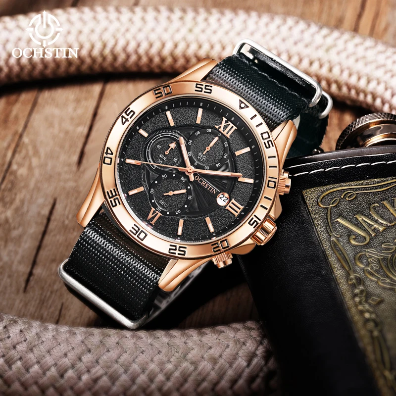 2023 New Mens Watches Brand Luxury Nylon watch strap Waterproof Sport Quartz Chronograph Watch Men Clock Relogio Masculino