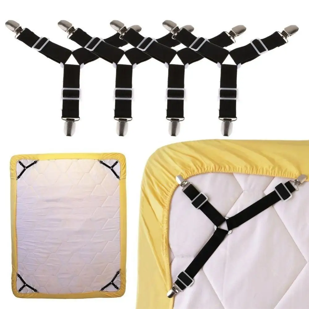 

4pcs Adjustable Triangle Elastic Suspenders Gripper Belt Bed Sheet Fasteners Mattress Covers Sofa Cushion Strap Clip Home Gadget