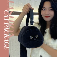 One Shoulder Bag Female Design Small Man Messenger Bag Versatile Hand Made Autumn and Winter Plush Cute Cat Bag 2
