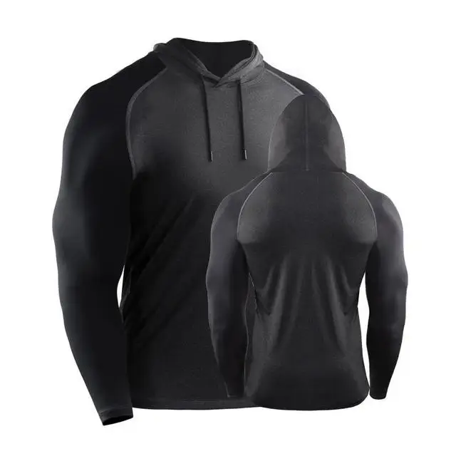 Negro Gris - Sudadera Fina con Capucha para Hombre