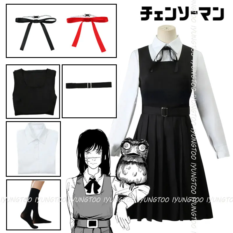 

Mitaka Asa Cosplay Costume Anime Chainsaw Man 2022 Cosplay Black Uniform Pleated Skirt War Demon Cosplay Japanese School Uniform