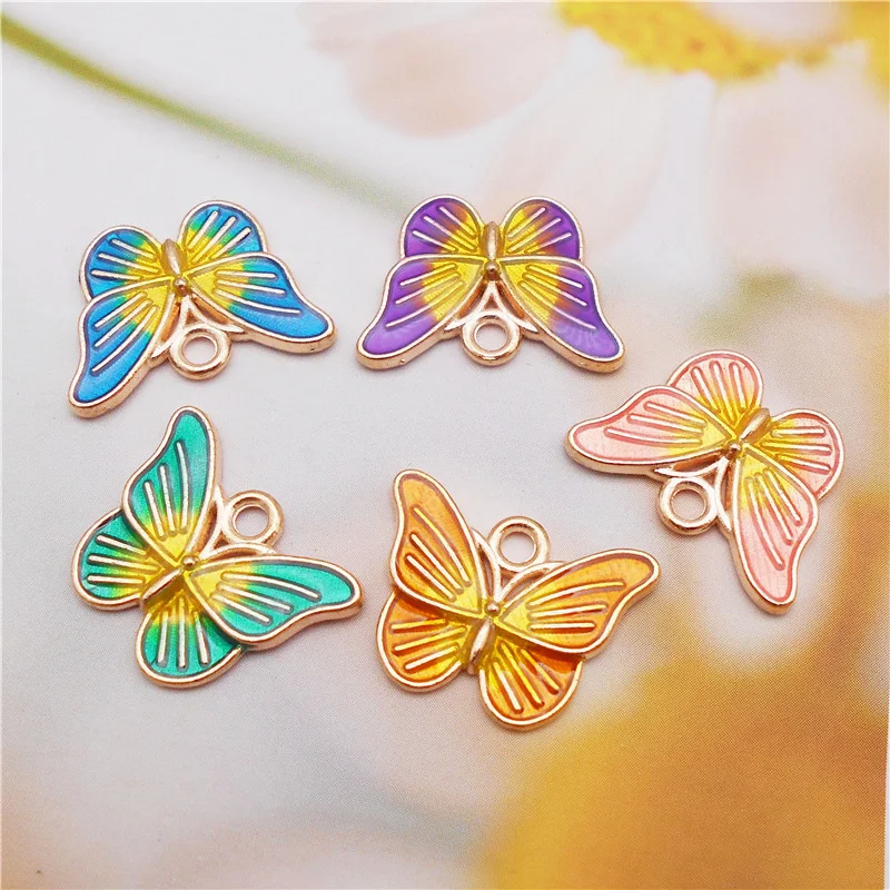 10PCS Mixed Small Enamel Colorful Butterfly Charms Alloy Animal Pendant
