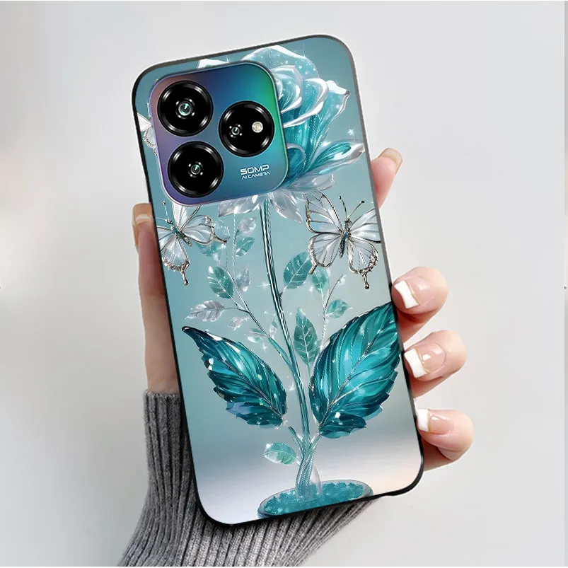 Black Soft Silicone Case with Cute Flower Cartoon Design