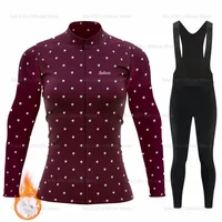 2025 Women Winter Thermal Fleece Cycling Jersey Set Bib Pants Long Sleeve Ropa Ciclismo Bicycle Clothing MTB Bike Jersey Uniform 2