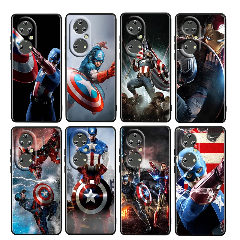 

Captain America Marvel For Huawei P50 P20 P30 P40 5G P10 Pro Lite E Plus P9 Lite Mini TPU Silicone Soft Black Phone Case Fundas