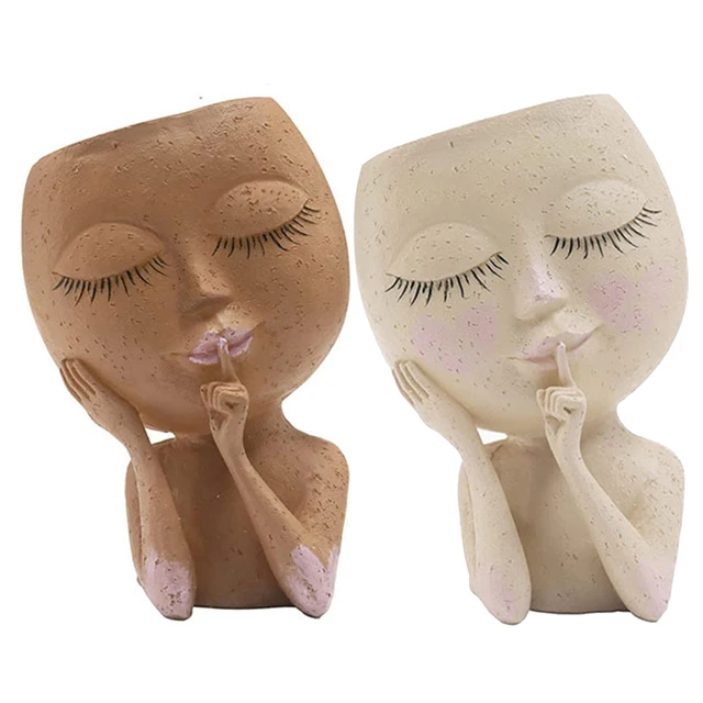 Home Garden Exquisite European Style Resin Flowerpot Girls Face Ideal Miniature Model Succulent Flower Plant Flowerpots Decor 4