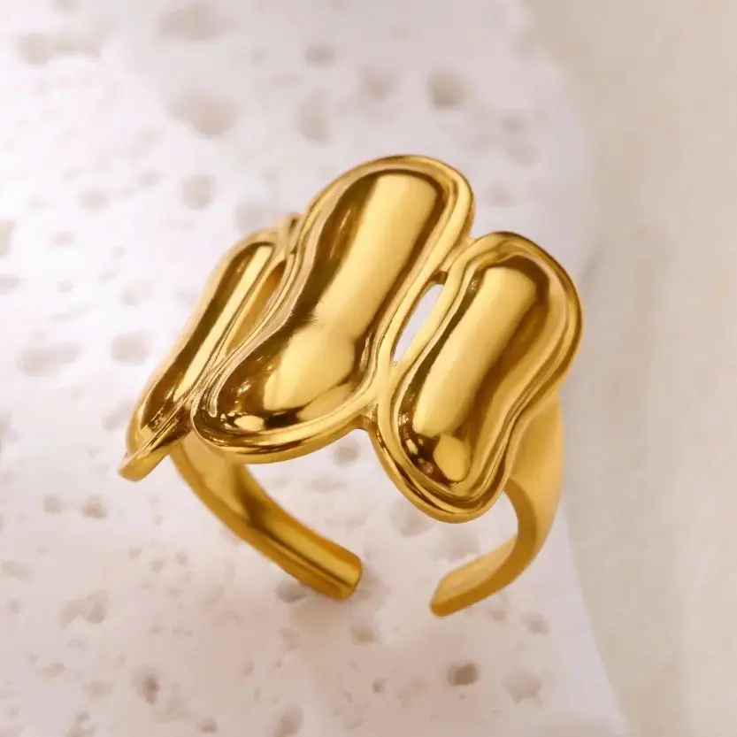 Bold Wave Rings For Women Gold Color Stainless Steel Statement Ring
