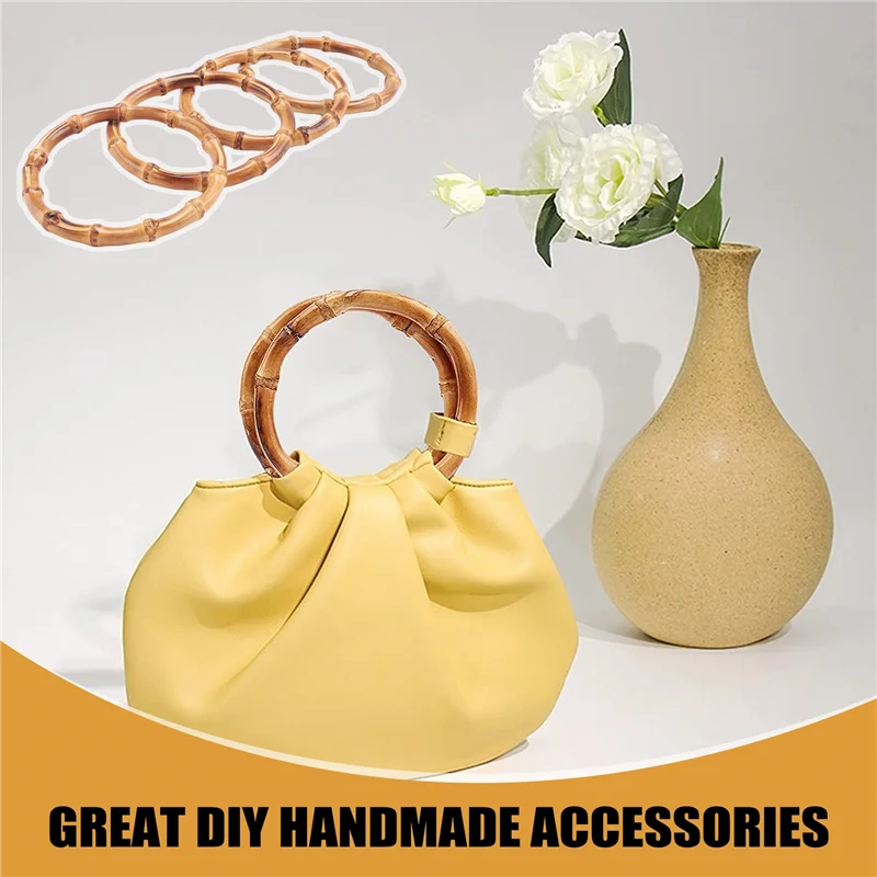Durable 4Pcs Wooden Round Bamboo Bag Handle Replacements Handmade Bag Purse Making Handles For Handbag Crafting