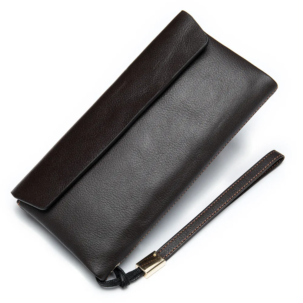 

Clutch Bag For Men Women Genuine Leather Envelope Bag With Wristlet Men's Cowhide Wrist Bag Black Coffee Phone Pouch Long Purse