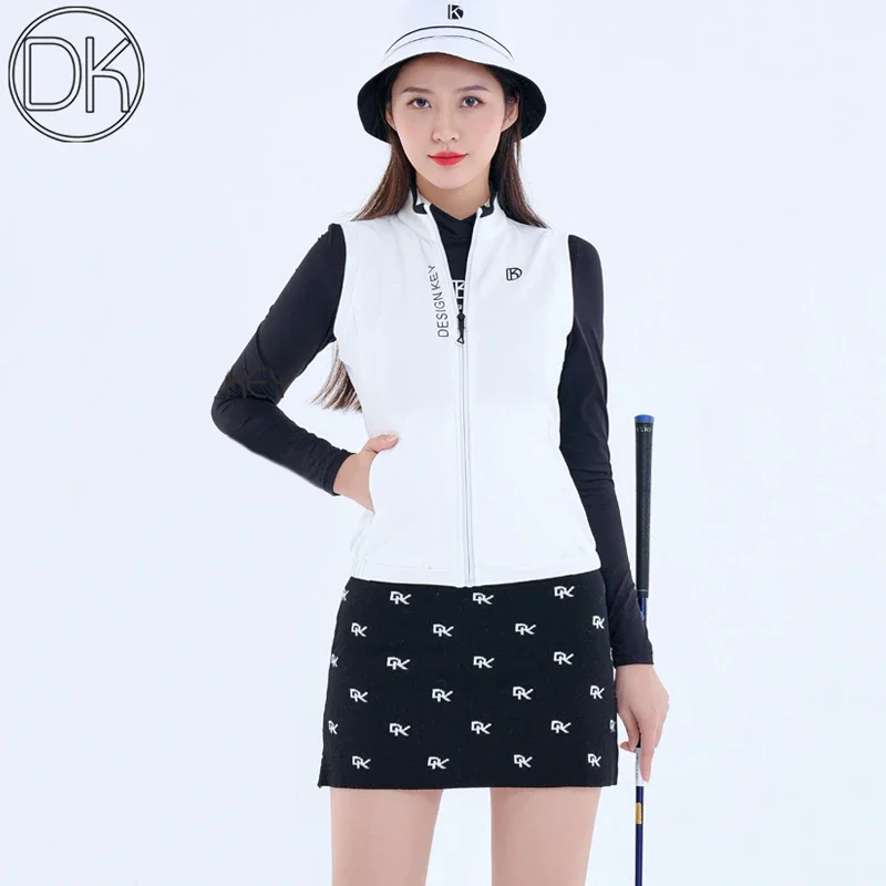dk-golf-women's-sleeveless-vest-spring-slim-vest-coat-zipper-up-golf-jacket-ladies-waistcoat-knitted-causul-sport-short-skirt