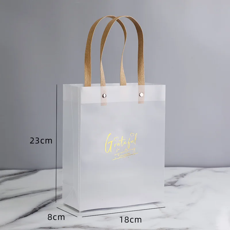 10pcs Semi Clear Plastic Gift Bags With Brown Handle Wedding Gift Packaging  Bags Birthday Handbag Party Favors PP Gift Wrap Bags - AliExpress