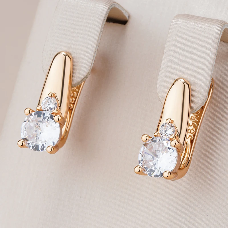 Kinel New Grey Crystal Long Water Drop Dangle Earrings Women 585 Rose Gold Color With Natural Zircon High Quality Daily Jewelry