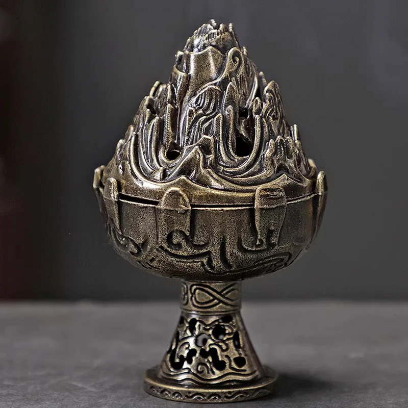 Creative Mini Aromatherapy Furnace, Home Indoor Ceremony Decorations, Chinese style Metal Boshan Shape Small Incense Burner, 1Pc