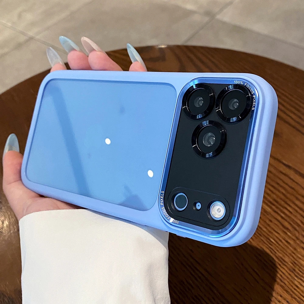Crystal Clear Shockproof Phone Case with Frosted Frame and Solid Color Design