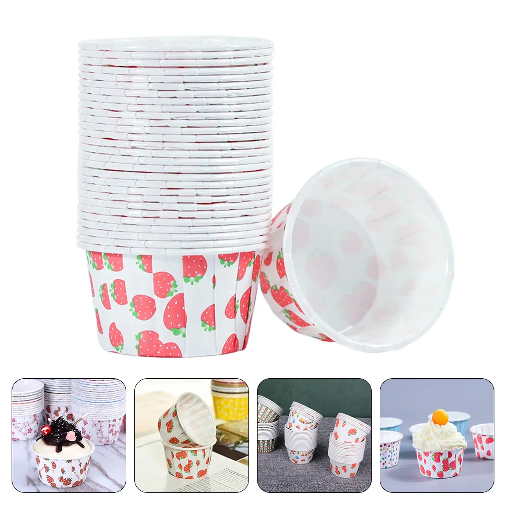 

Strawberry Pattern Paper Treat Cups Disposable Dessert Bowls for Bakery