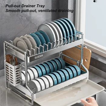 New Dish Drainer Kitchen Storage Organization Stainless Steels Drainer Kitchen Dishes Kitchenware Tableware Drainer Board Rack 5