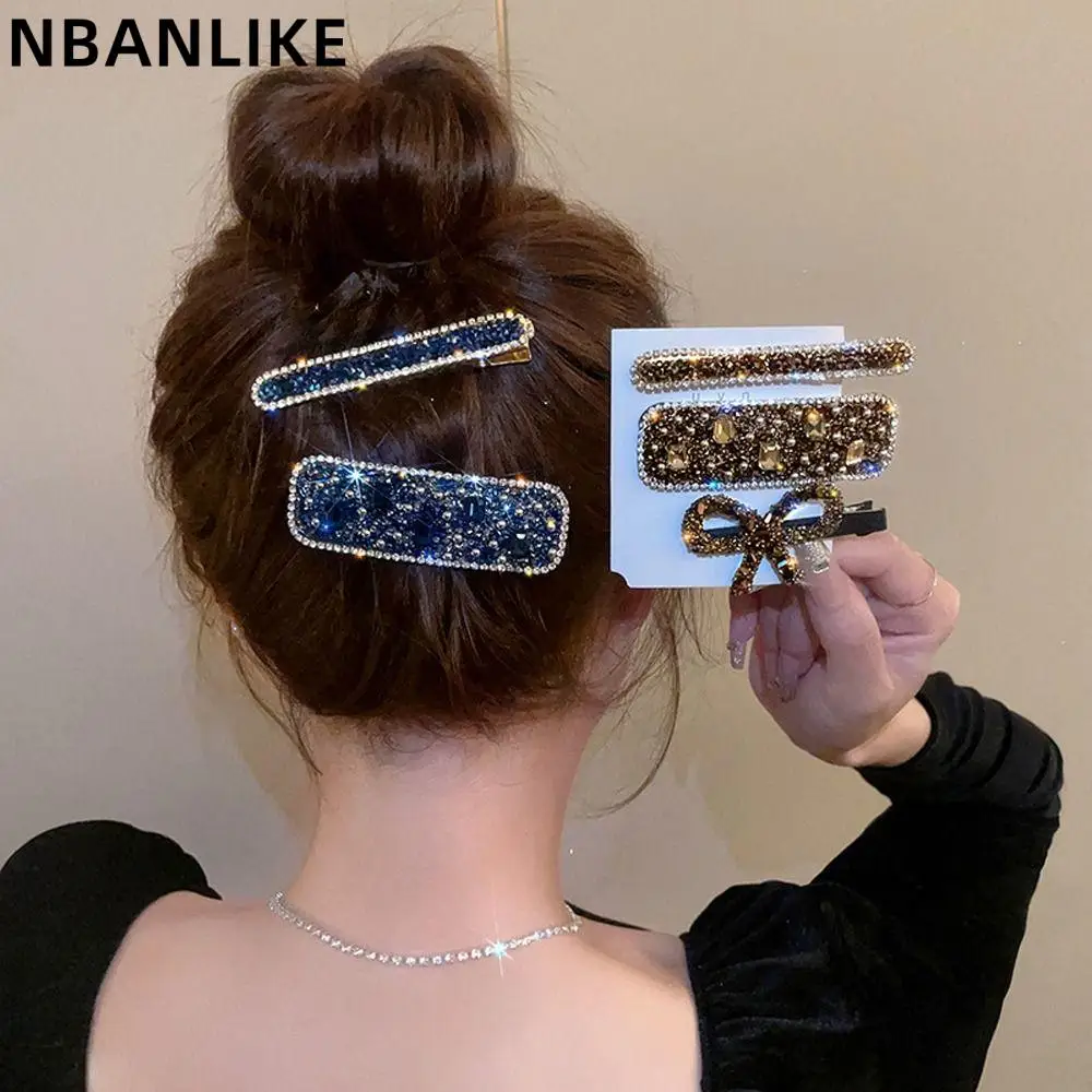 3PCS/Set Korean Style Crystal Side Bangs Hair Clip Ins Duckbill Clips Hair Accessory  for Women