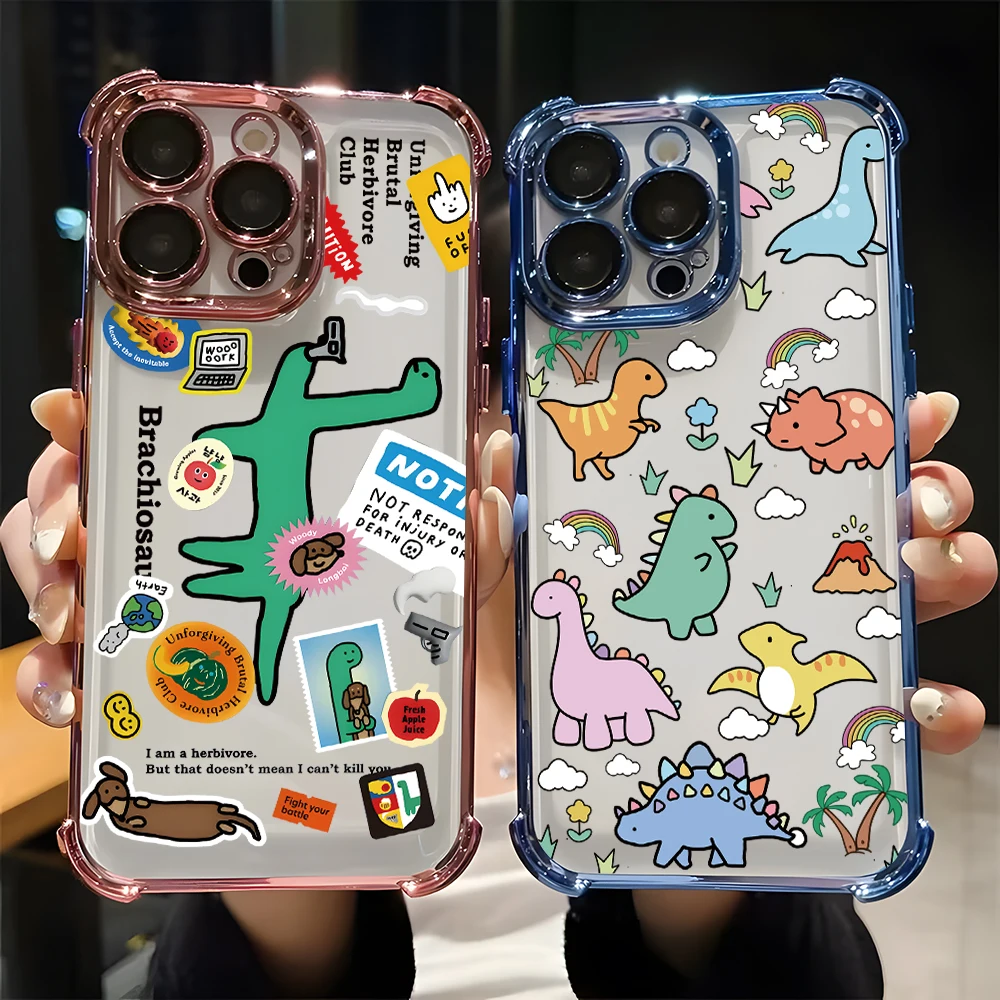 Charming Cartoon Dinosaur Plating Phone Case with Airbag Protection