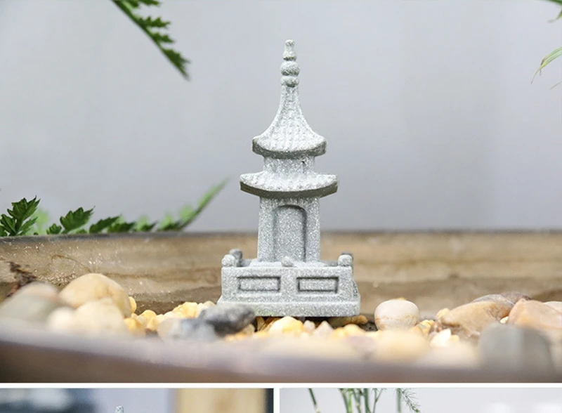 Miniatur Sandstein Turm Pavillon Ornamente Laterne Figuren Feengarten Bonsai Steingarten Lanscaping für Terrarium Raumdekoration – Detail 2