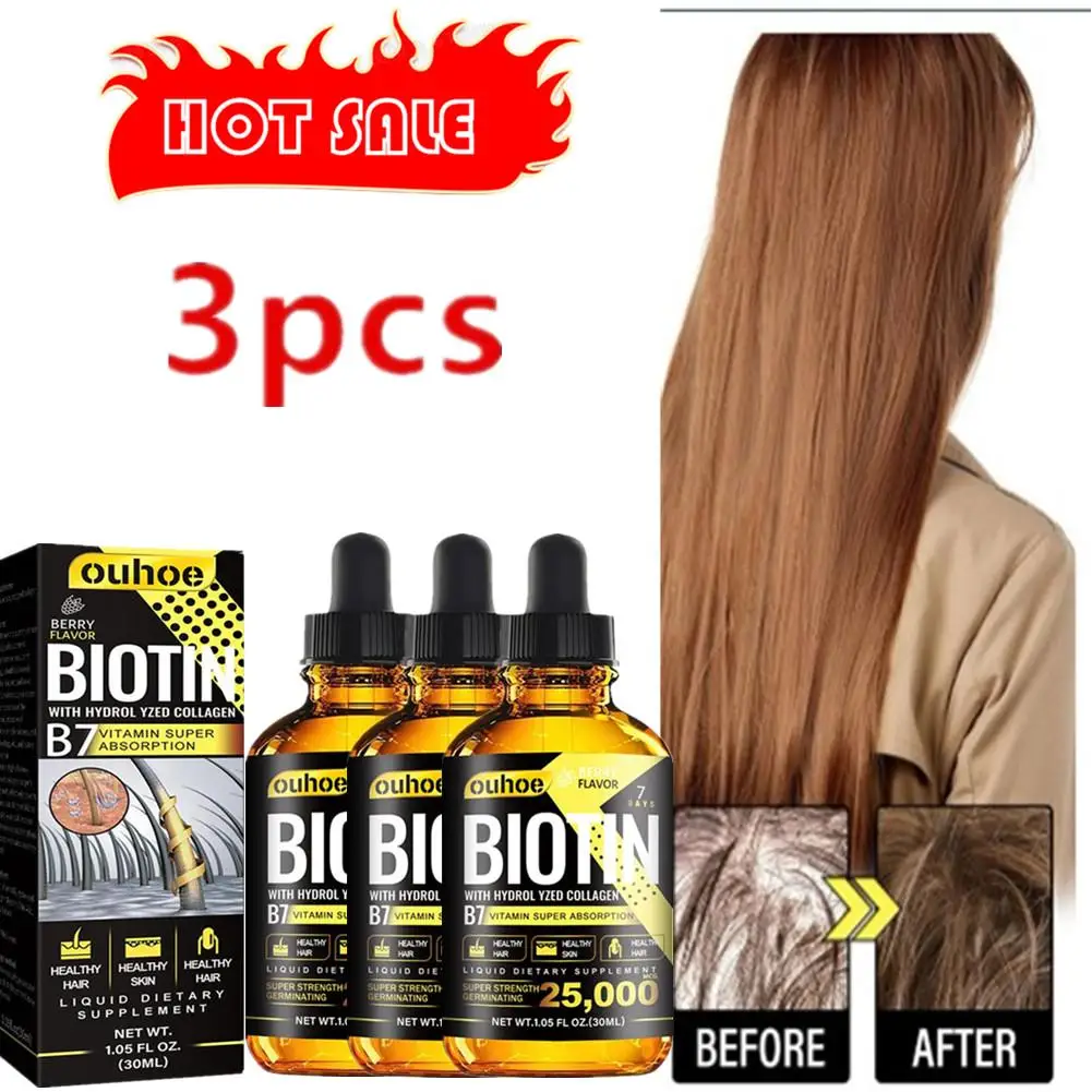 3PCS Biotin Fast Oil Hair Regrowth Serum Hair Thinning Treatment Liquid Anti-hair Loss For Women Men