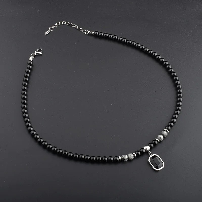 Stainless Steel Men Necklace with Tiger Eyes Stone Beads