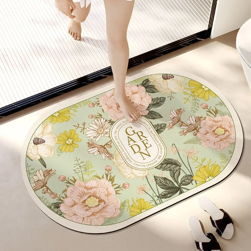 Elegant Bathroom Floor Mat Soft Flower Printing Absorbent Bath Carpet Machine Washable Quick Drying Anti Slip Door Mat