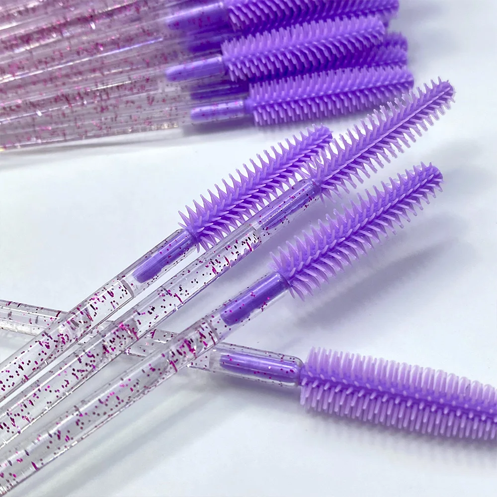 50pcs Crystal Silicone Eyelash Brush Eyebrow Wands Applicator Makeup Brushes Eyelash Extension Spoolie Microbrush Cosmetics Tool