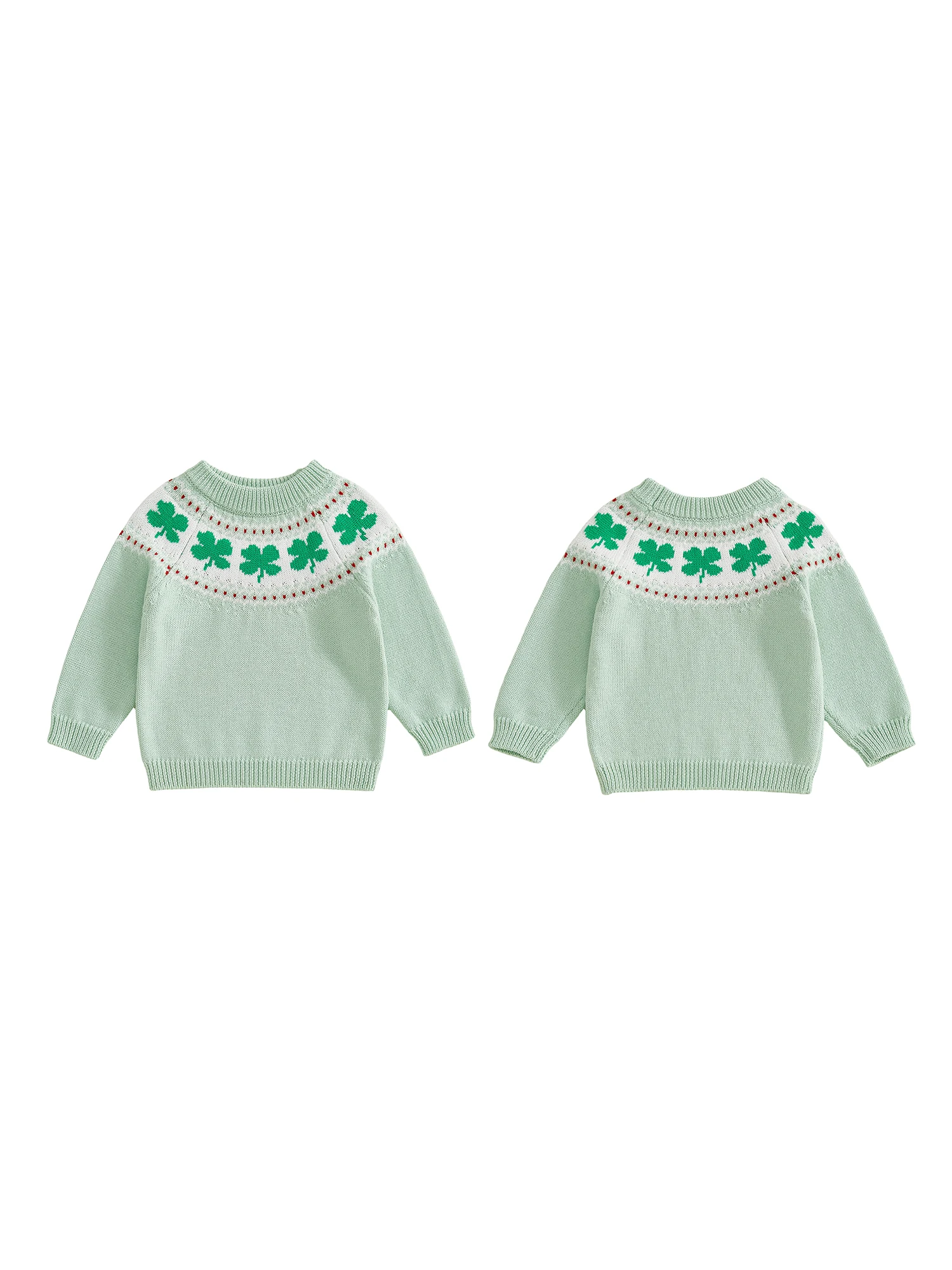 Infant Toddler Cable Knit Sweater with Adorable Shamrock Embroidery Stylish Crew Neck and Long Sleeves for a Fashionable Look