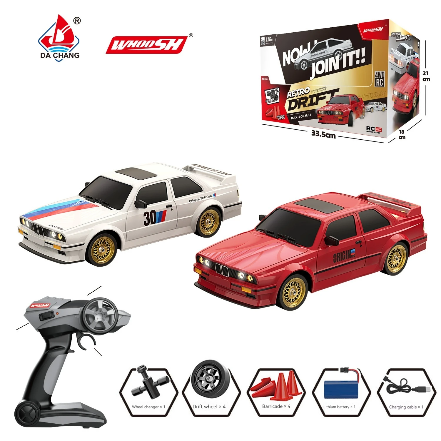New Rc Car Four-Wheel Drive 1:16 Retro E30 Sports Car Remote Control Car 4wd 30km/H High Speed Drift Car 2.4g Cvt Rc Car Toy Boy 4