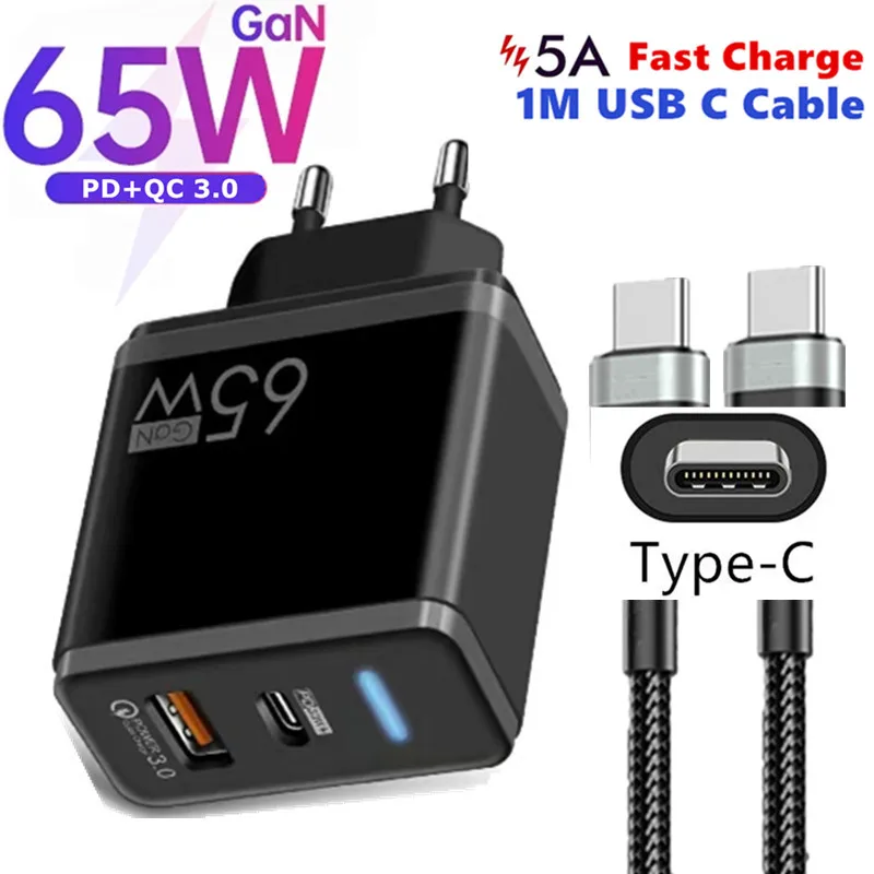 Tanie USB Type C Cable PD 65W GaN Charger 5A Fast sklep