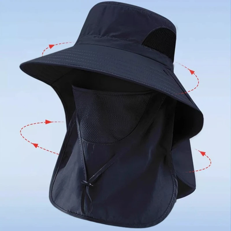 Breathable Caps Men Neck Flap Protection Climbing Fishing Hat Anti-UV Sun Protection Bucket Hat Wide Brim Outdoor Hiking Caps