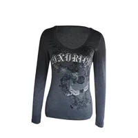 Économie grunge dégradés pour femmes, manches longues, chemises graphiques vintage, t-shirts esthétiques E-Girls, vêtements gothiques, streetwear, Y-Y2K, automne 4