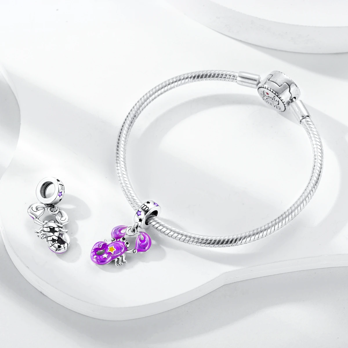 Silver Plated Purple Charms Flower Butterfly Dangle Charm Beads Fit Original Bracelet Diy Pendants