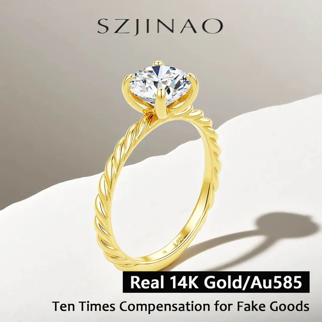 Classic Rope Round Solitaire 14K Yellow Gold Ring