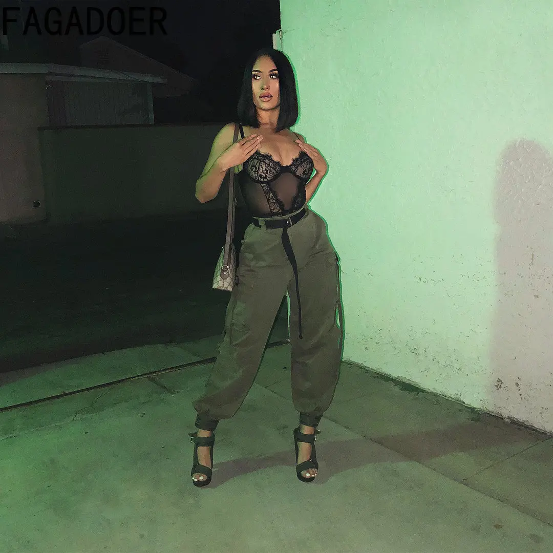 FAGADOER Vintage Cargo Pants Baggy Jeans Women Fashion Streetwear Pocket Wide Leg High Waist Straight Y2k Denim Trousers Buttoms