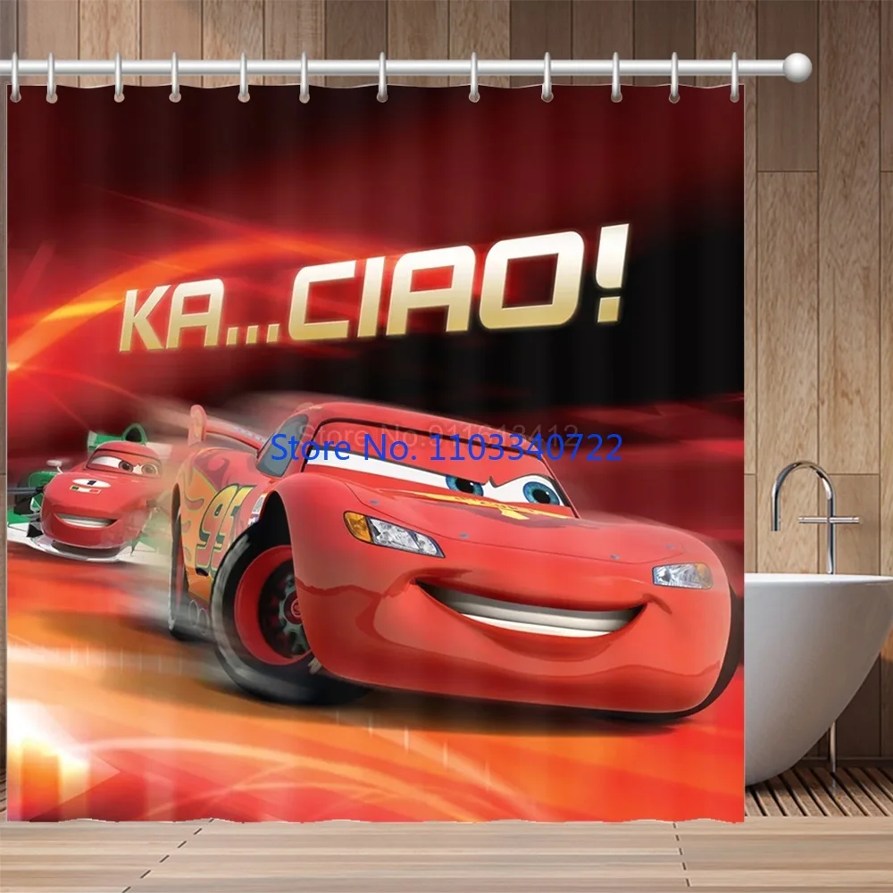 Anime Red Lightning McQueen Cars Shower Curtain 1pcs Cartoon Bath Screen Curtains with Hooks for Bathroom Decor Waterproof 3