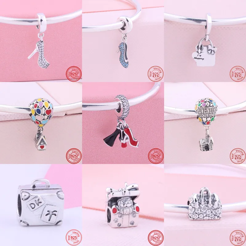

2022 New Book Bag Suitcase Shoes Balloon Dangle Charms Beads Fit Original Pandora Bracelet Women DIY 925 Sterling Silver Jewelry