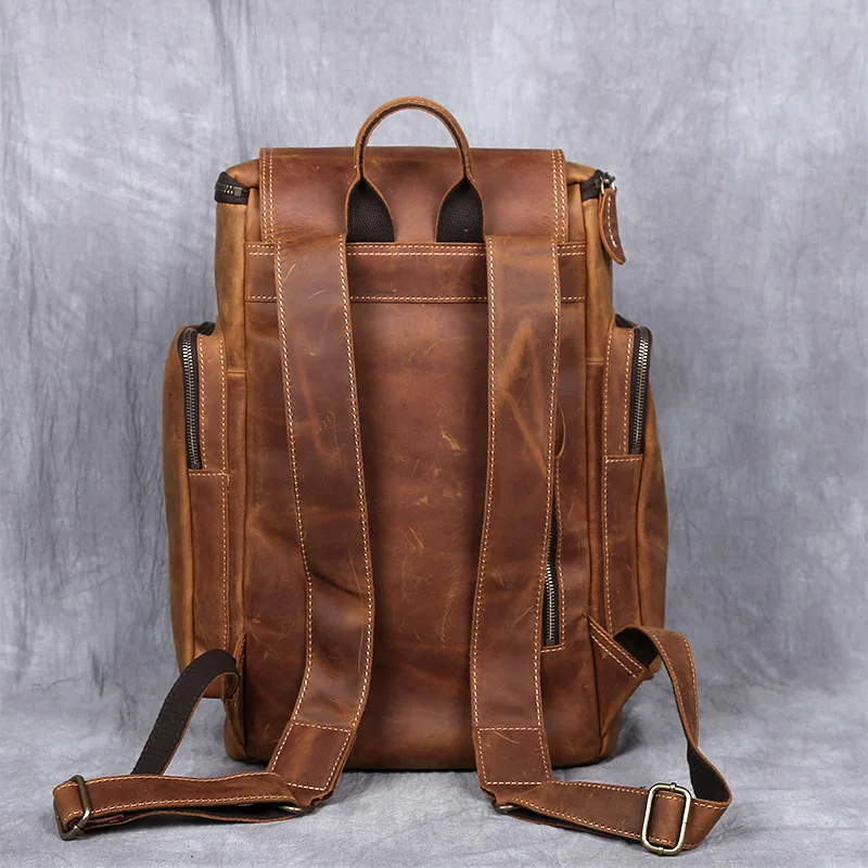 Retro Leather Backpack Men Crazy Horse Leather Large Capacity Multifunctional Outdoor Travel Backpack 2
