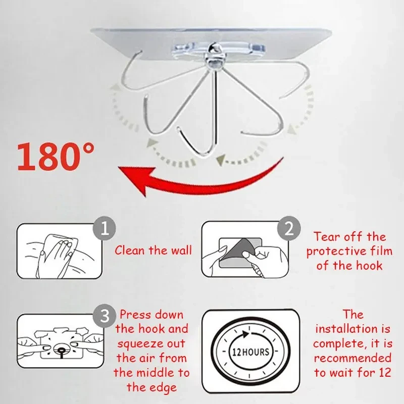 20pcs Transparent Non Punching Hook with No Marks Strong Adhesive Hook Bathroom Living Room Wall Hanging Door Self-adhesive Hook