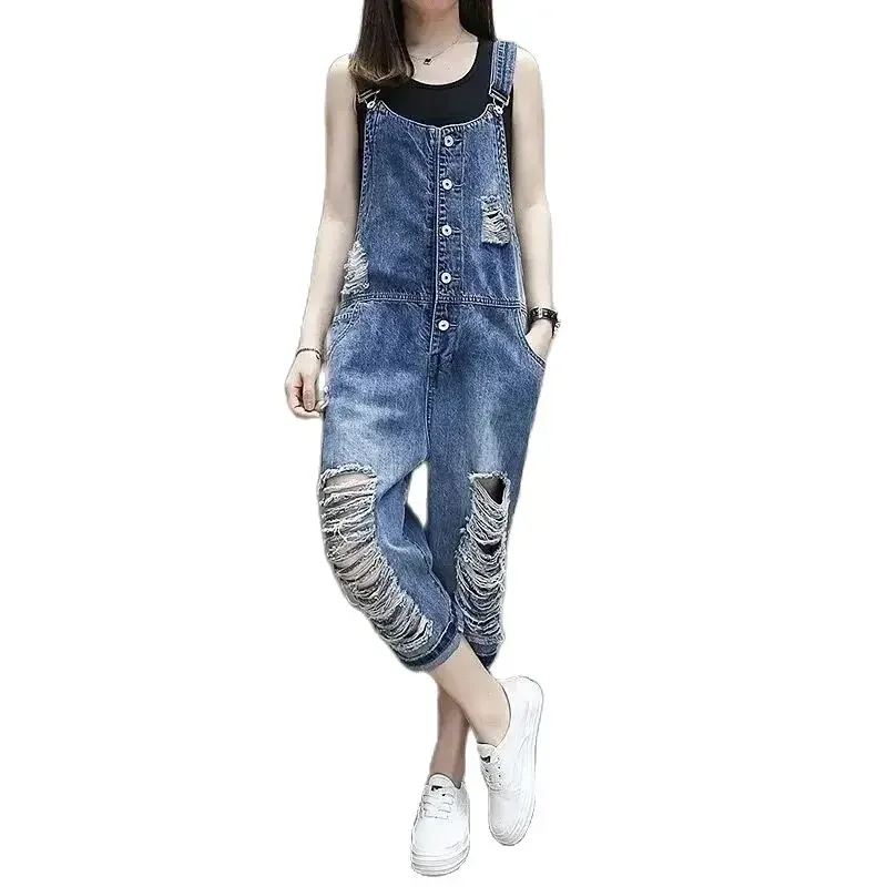 

Spring Summer Overalls 2024 New Denim Bib Pants Women's Loose Perforated One-Piece Pants Fashion Suspender Cowgirl Jumpsuits