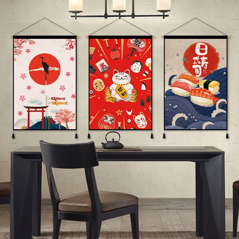 Japanese Style Fabric Hanging Picture Sushi Restaurant Tavern Living Tea Room Wall Background Decoration Simple Tapestry
