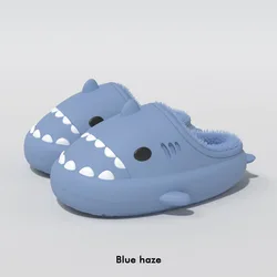 Cozy Plush Shark Slippers - Unisex Winter Furry Home Shoes - 36-37(22.5-23cm) (Blue)