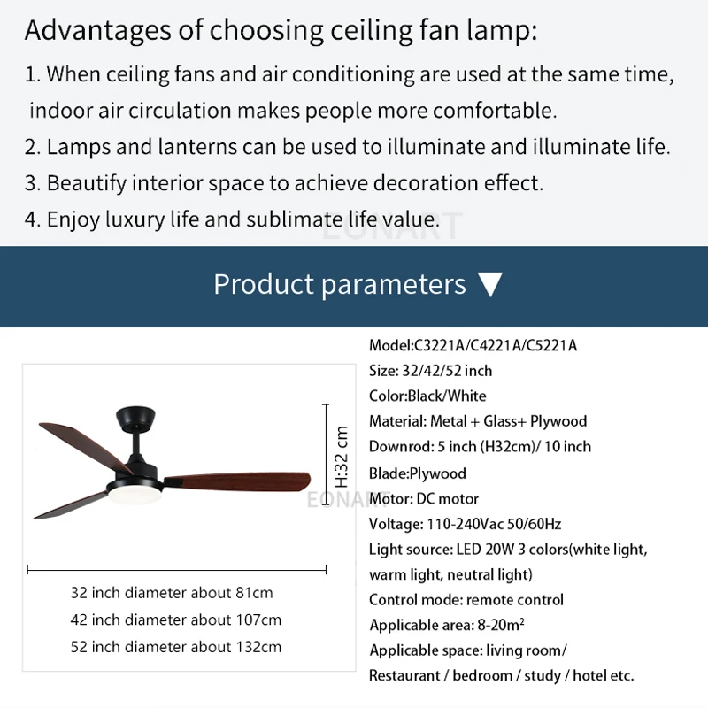 52Inch Led Ceiling Fan Lamp Roof Lighting Fan Modern Indoor Decorate Plywood Blade Dc Ceiling With Remote Control Ventilador